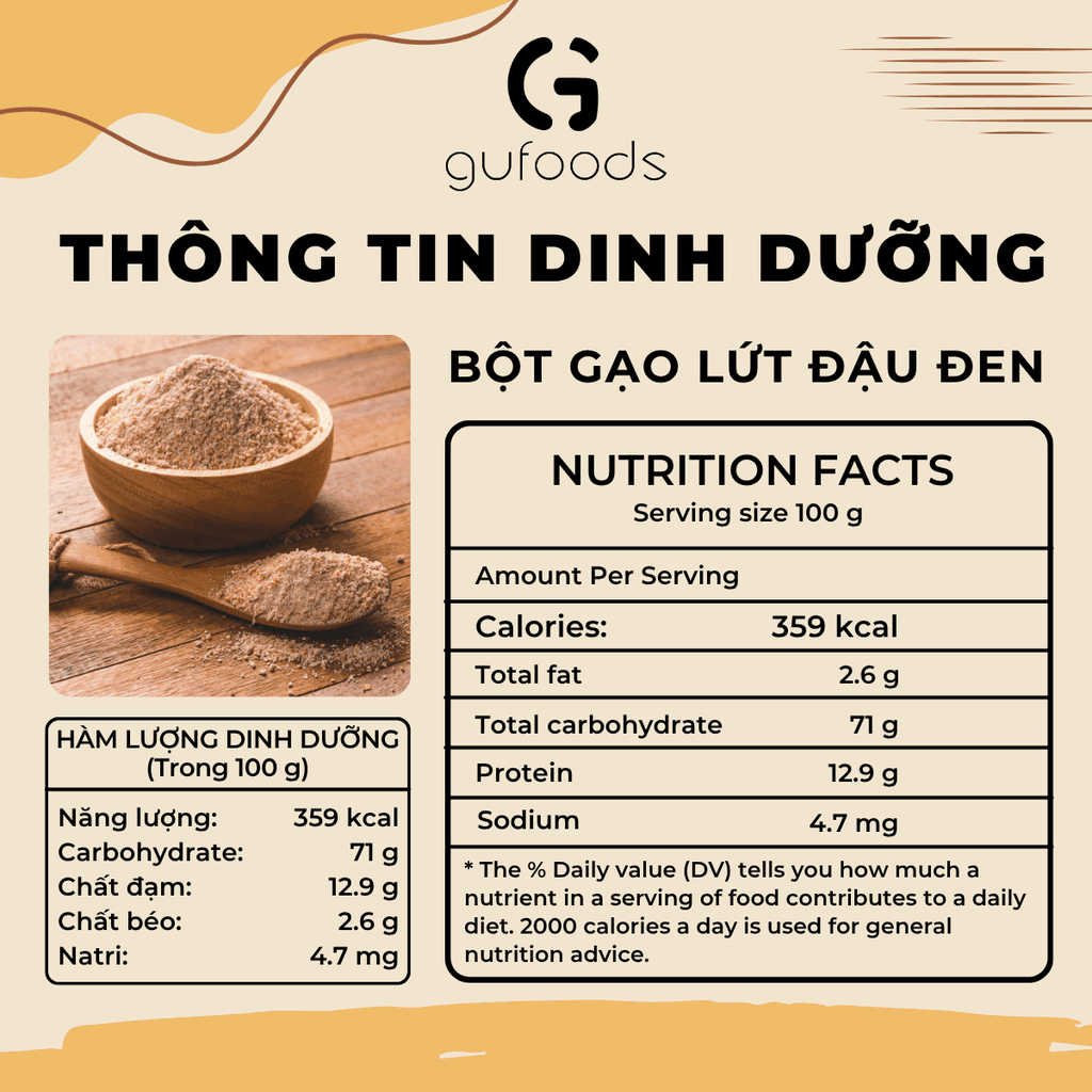Bột gạo lứt đậu đen GUfoods - Chín sẵn, Uống liền, Dễ tiêu hoá, Healthy, Tiện lợi, Phù hợp Eat clean, Thực dưỡng, Thuần chay (túi zip 500g)