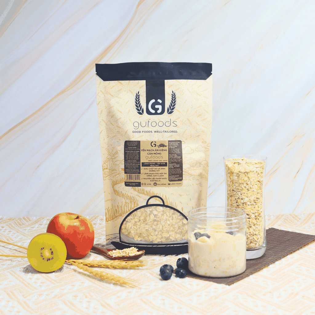 Yến mạch tươi cán mỏng GUfoods (Gói 500g) - Giàu chất xơ, Tốt cho sức khoẻ, Healthy, Tập gym, Eat clean