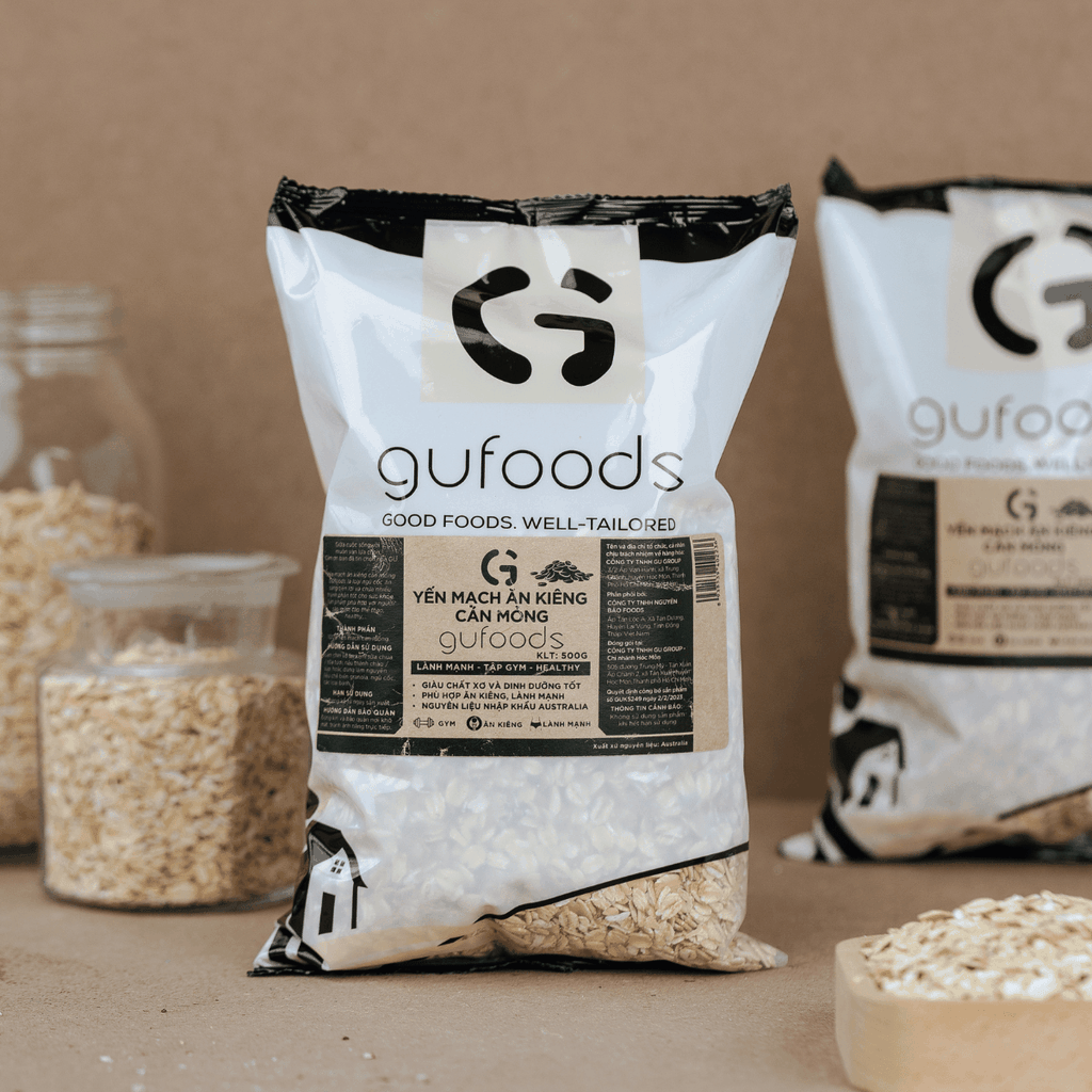 Yến mạch tươi cán mỏng GUfoods (Gói 500g) - Giàu chất xơ, Tốt cho sức khoẻ, Healthy, Tập gym, Eat clean
