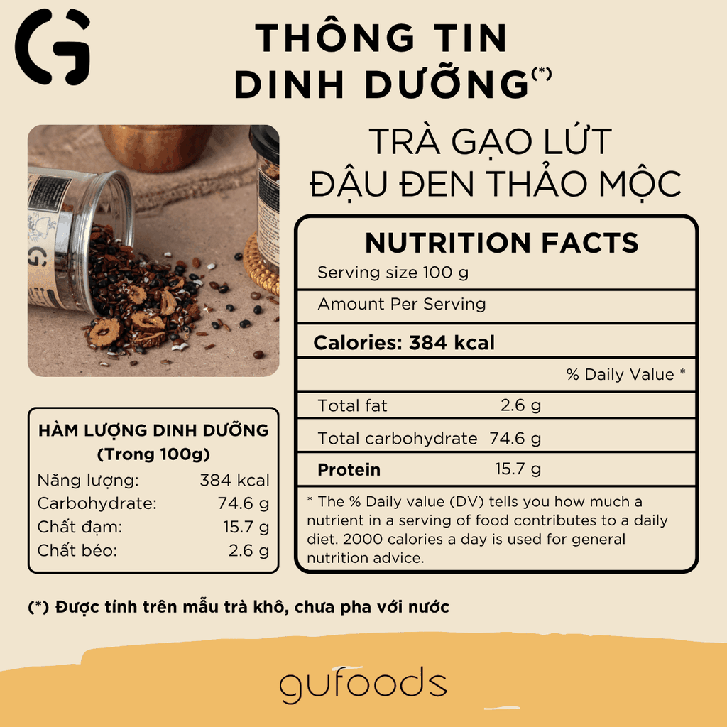 Trà gạo lứt đậu đen thảo mộc GUfoods - Thanh nhiệt, Mát gan, Hỗ trợ giấc ngủ, Healthy, Thực dưỡng, Eat clean