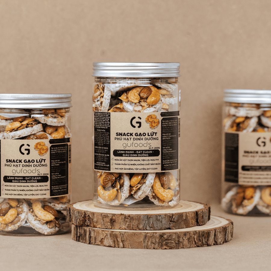 Snack gạo lứt phủ granola siêu hạt GUfoods (Hũ 200g) - Bữa ăn nhẹ tiện lợi, Giàu dinh dưỡng, Ăn vặt healthy, Hỗ trợ giảm cân, Ăn kiêng, Eat clean, Thuần chay