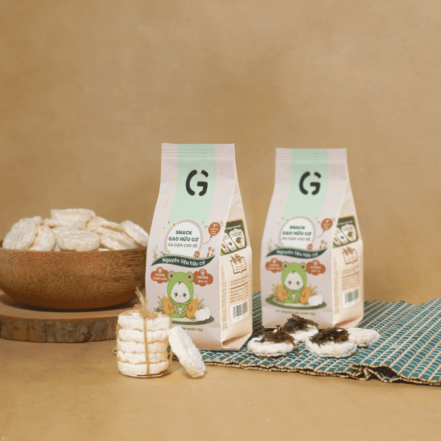 Bánh snack ăn dặm hữu cơ cho bé GUfoods (Gói 40g) - Thành phần gạo organic, Không gia vị, Dễ Tiêu hoá, Phù hợp cho bé từ 1 tuổi