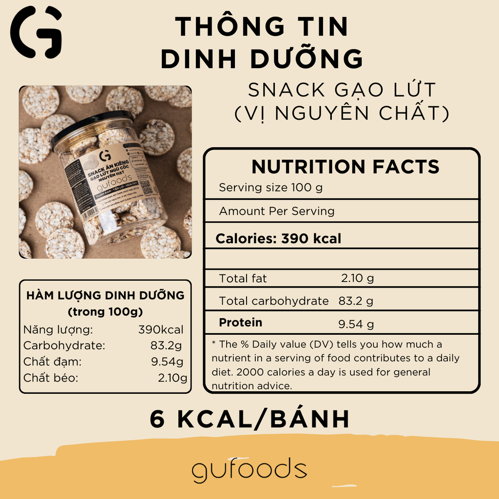 Snack gạo lứt ngũ cốc nguyên hạt GUfoods - Không đường, Không chiên dầu, Thanh đạm, Lành mạnh, Phù hợp Eat clean, Ăn vặt healthy, Tiện lợi, Thuần chay