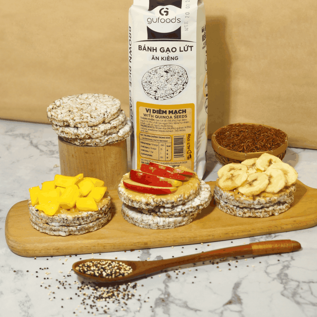 Bánh gạo lứt GUfoods vị Diêm mạch - Không chiên dầu, Không đường, Lành mạnh, Phù hợp Eat clean, Ăn vặt healthy, Thực dưỡng, Tập gym, Thuần chay