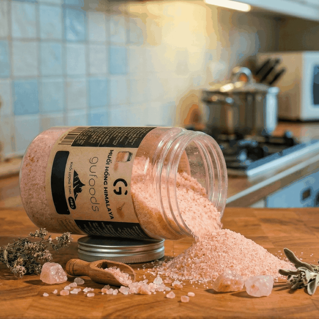 Muối hồng Himalaya GUfoods (dạng hạt mịn) - Tự nhiên, Giàu khoáng chất vi lượng, Không phụ gia, Không tinh chế