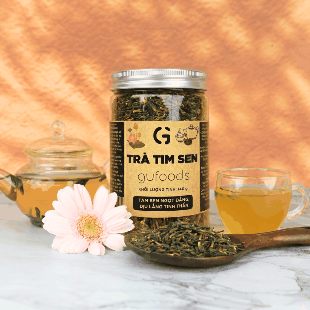 Trà tim sen nguyên chất GUfoods (hũ 140g) - Thư giãn tinh thần, Cải thiện giấc ngủ, Thanh lọc cơ thể, Thanh mát, Giải nhiệt, Tốt cho sức khỏe