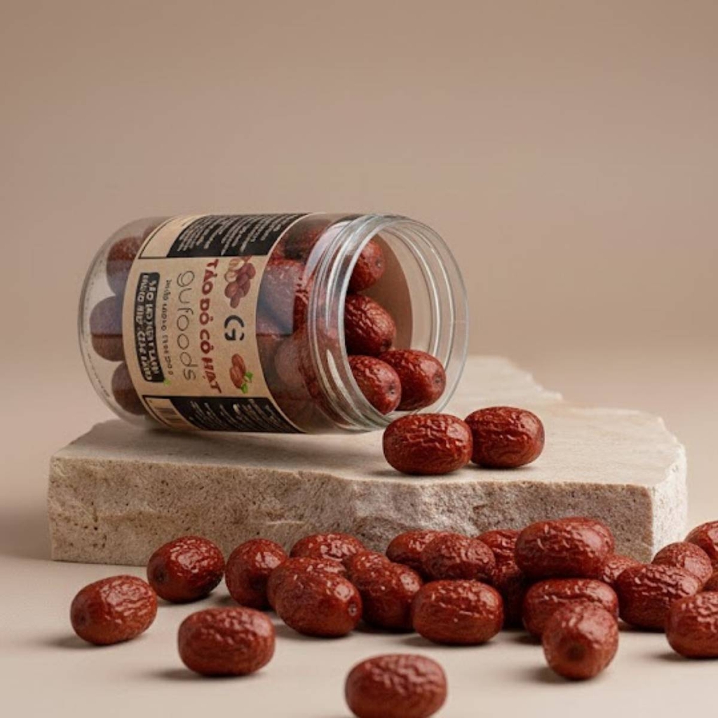 Táo đỏ nguyên hạt GUfoods - Dẻo ngọt tự nhiên, Giàu chất xơ, Hỗ trợ thư giãn tinh thần, Cải thiện giấc ngủ, Healthy, Eat clean (hũ 200g)