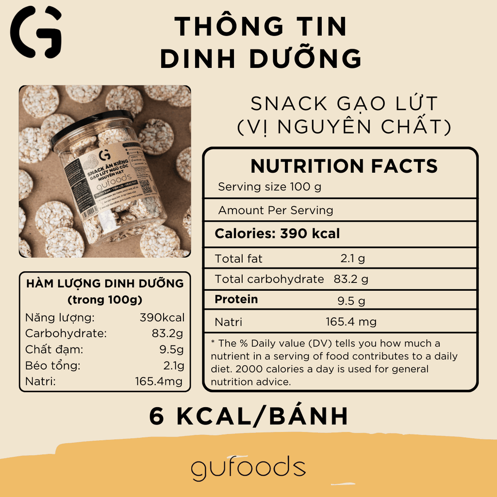 Snack gạo lứt ngũ cốc nguyên hạt GUfoods - Không đường, Không chiên dầu, Thanh đạm, Lành mạnh, Phù hợp Eat clean, Ăn vặt healthy, Tiện lợi, Thuần chay