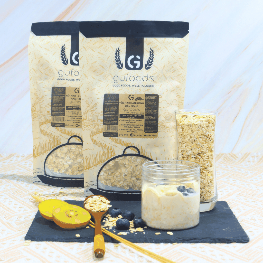 Yến mạch tươi cán mỏng GUfoods (Gói 500g) - Giàu chất xơ, Tốt cho sức khoẻ, Healthy, Tập gym, Eat clean