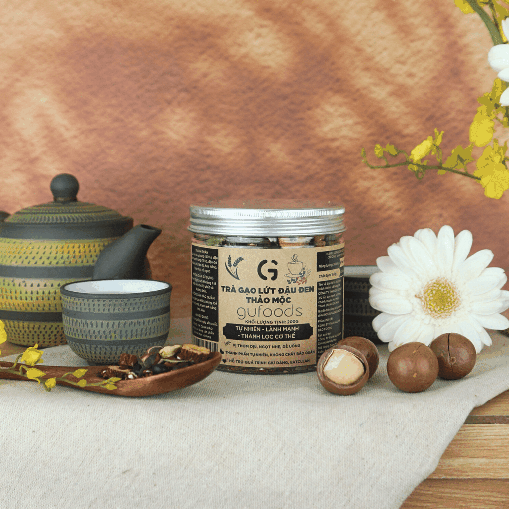 Trà gạo lứt đậu đen thảo mộc GUfoods - Thanh nhiệt, Mát gan, Hỗ trợ giấc ngủ, Healthy, Thực dưỡng, Eat clean