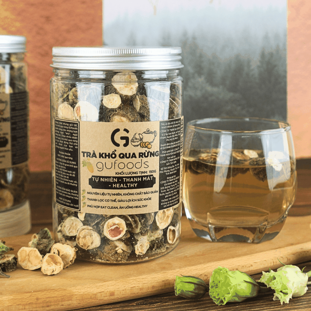 Trà khổ qua rừng (mướp đắng rừng) GUfoods (Hũ 150g) - Mát gan, Giải nhiệt, Thanh lọc cơ thể, Thư giãn tinh thần, Cải thiện giấc ngủ