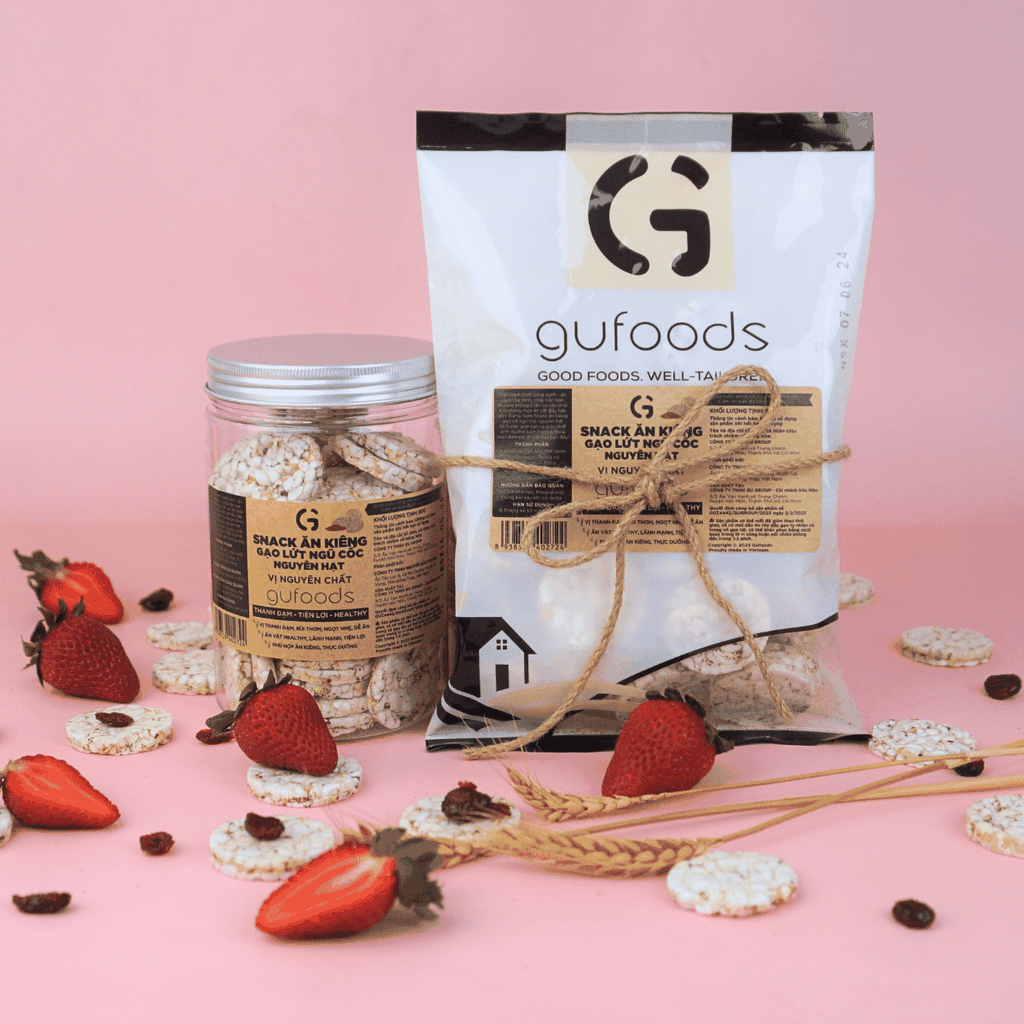 Snack gạo lứt ngũ cốc nguyên hạt GUfoods - Không đường, Không chiên dầu, Thanh đạm, Lành mạnh, Phù hợp Eat clean, Ăn vặt healthy, Tiện lợi, Thuần chay