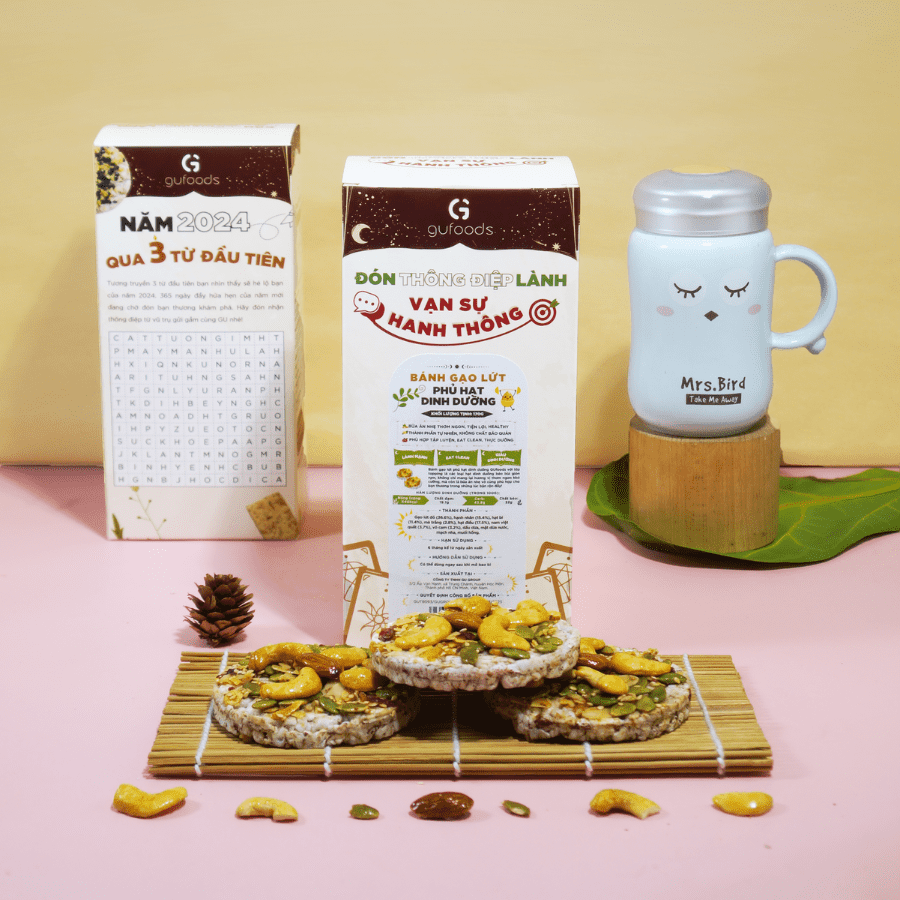 Bánh gạo lứt phủ granola siêu hạt GUfoods (Hộp 170g) - Bữa ăn nhẹ tiện lợi, Giàu dinh dưỡng, Ăn vặt healthy, Nạp nhanh năng lượng, Ăn kiêng, Eat clean, Thuần chay