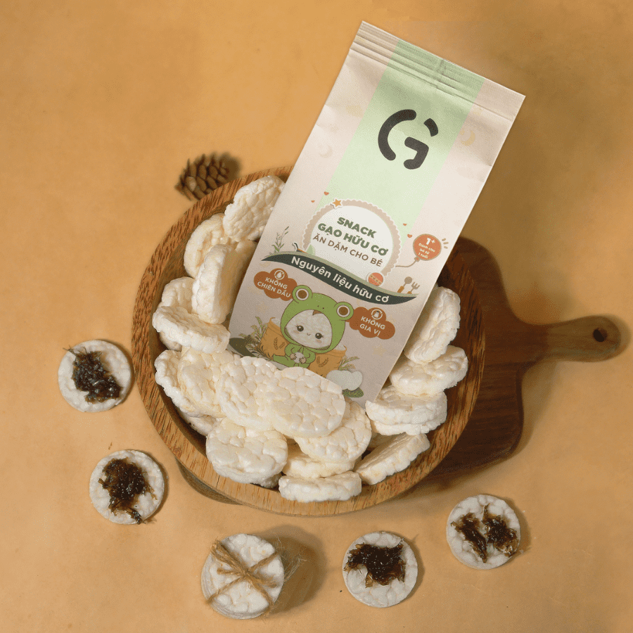 Bánh snack ăn dặm hữu cơ cho bé GUfoods (Gói 40g) - Thành phần gạo organic, Không gia vị, Dễ Tiêu hoá, Phù hợp cho bé từ 1 tuổi