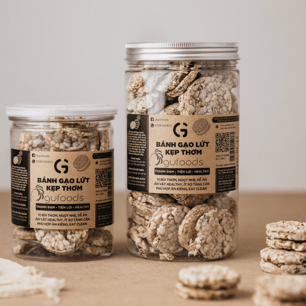 Snack gạo lứt kẹp thơm GUfoods (hũ 150g) - Chua ngọt thơm ngon, Giàu chất xơ, Snack ăn vặt healthy, Eat clean, Thuần chay