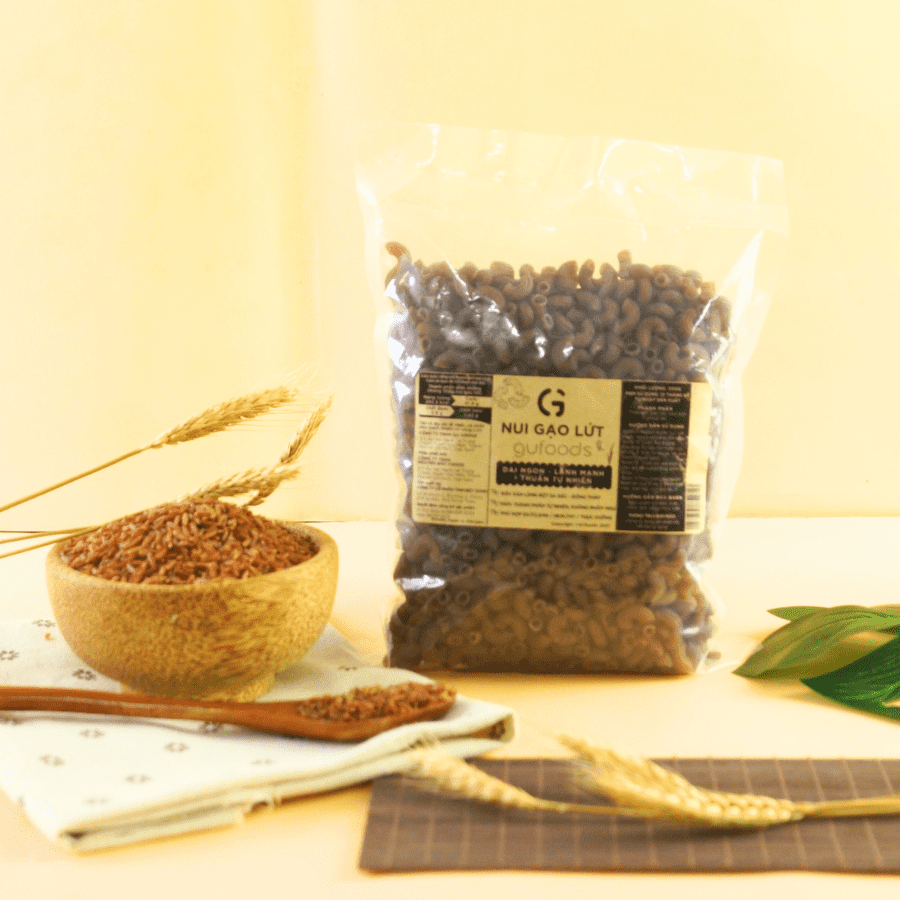 Nui gạo lứt GUfoods (Gói 500g) - Dai ngon, Tiện lợi, Healthy, Eat clean, Thực dưỡng, Thuần chay