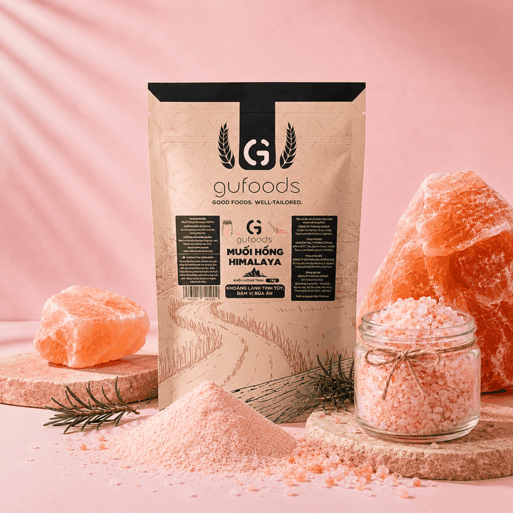 Muối hồng Himalaya GUfoods (dạng hạt mịn) - Tự nhiên, Giàu khoáng chất vi lượng, Không phụ gia, Không tinh chế