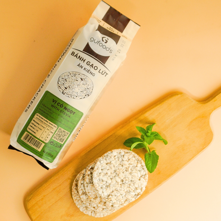 Bánh gạo lứt GUfoods vị Cỏ ngọt - Không chiên dầu, Không đường, Lành mạnh, Phù hợp Eat clean, Ăn vặt healthy, Thực dưỡng, Tập gym, Thuần chay