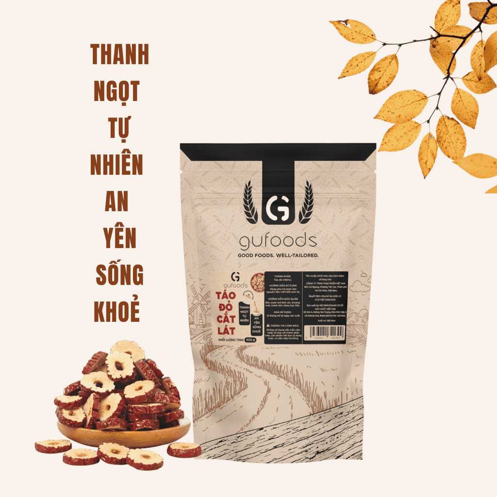 Táo đỏ cắt lát GUfoods - Ngọt thanh tự nhiên, Giàu chất xơ, Hỗ trợ thư giãn tinh thần, Healthy, Eat clean (túi 400g)