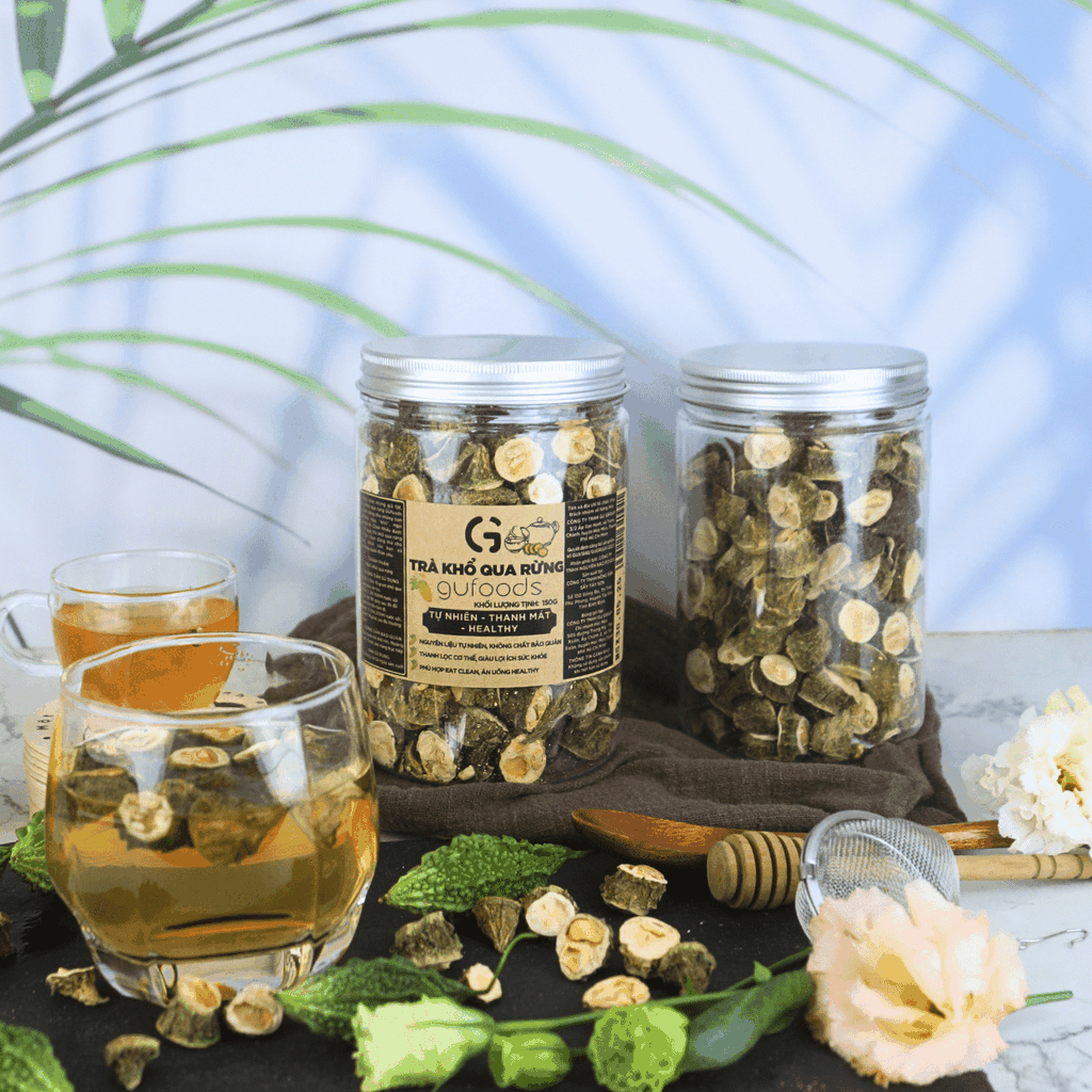 Trà khổ qua rừng (mướp đắng rừng) GUfoods (Hũ 150g) - Mát gan, Giải nhiệt, Thanh lọc cơ thể, Thư giãn tinh thần, Cải thiện giấc ngủ