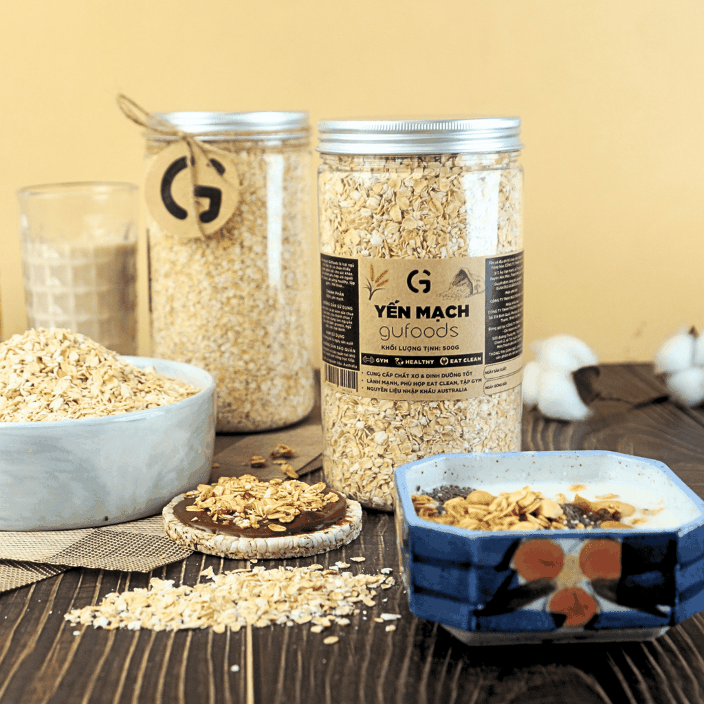 Yến mạch cán vỡ 0.55mm GUfoods (hũ 500g) - Giàu chất xơ & protein thực vật, Tốt cho sức khoẻ, Healthy, Lành mạnh, Tập gym, Eat clean