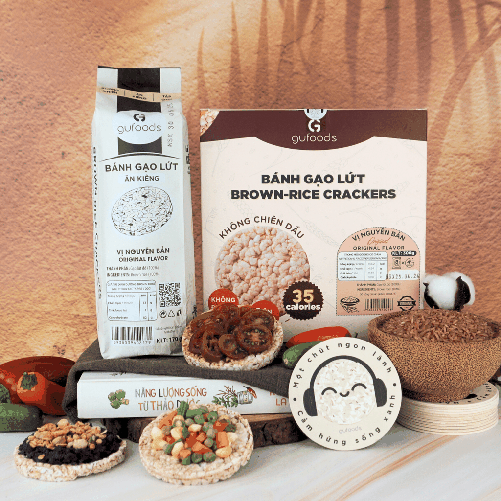 Bánh gạo lứt GUfoods vị Nguyên bản - Không chiên dầu, Không đường, Lành mạnh, Phù hợp Eat clean, Ăn vặt healthy, Thực dưỡng, Tập gym, Thuần chay