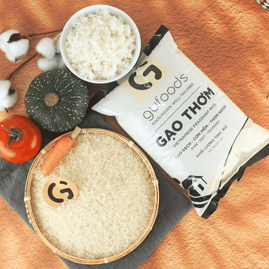 Gạo thơm GUfoods (1kg) - Cơm mềm dẻo, Thơm tự nhiên, Hạt dài, Nguyên liệu vựa lúa Đồng bằng Sông Cửu Long