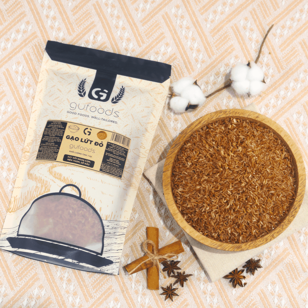 Gạo lứt đỏ GUfoods (túi 1kg) - Xát dối, Mềm xốp ngon cơm, Healthy, Thực dưỡng, Eat clean