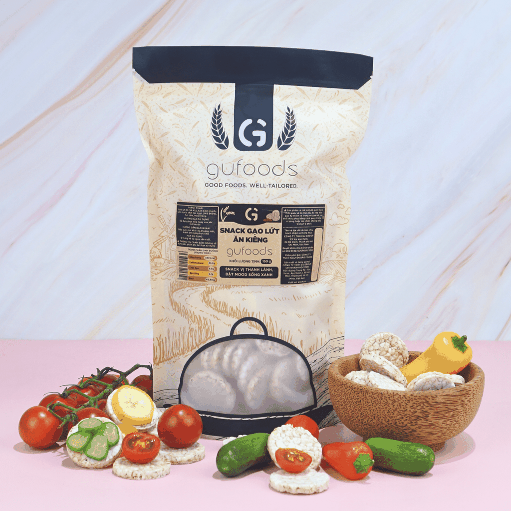 Snack gạo lứt ngũ cốc nguyên hạt GUfoods - Không đường, Không chiên dầu, Thanh đạm, Lành mạnh, Phù hợp Eat clean, Ăn vặt healthy, Tiện lợi, Thuần chay