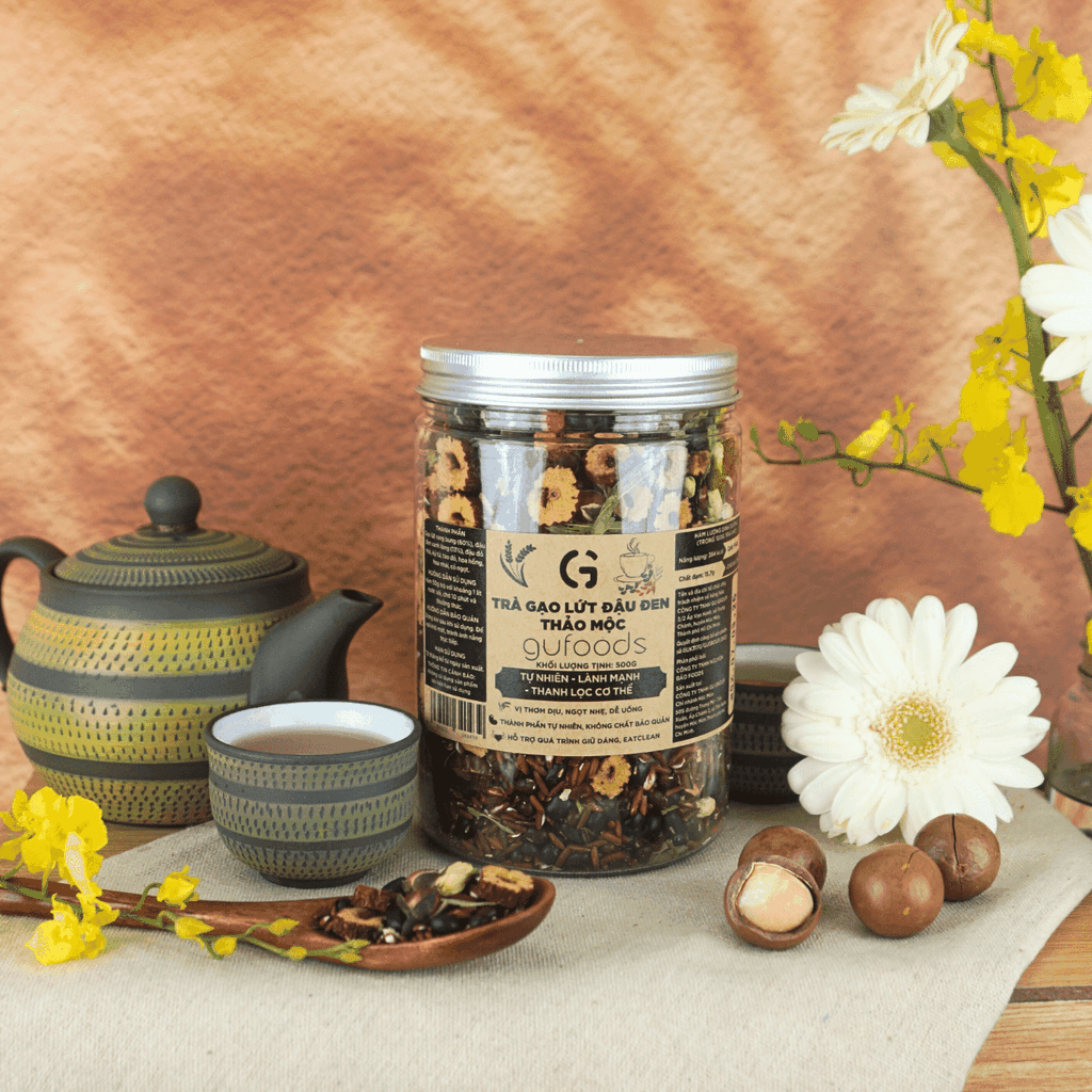 Trà gạo lứt đậu đen thảo mộc GUfoods - Thanh nhiệt, Mát gan, Hỗ trợ giấc ngủ, Healthy, Thực dưỡng, Eat clean