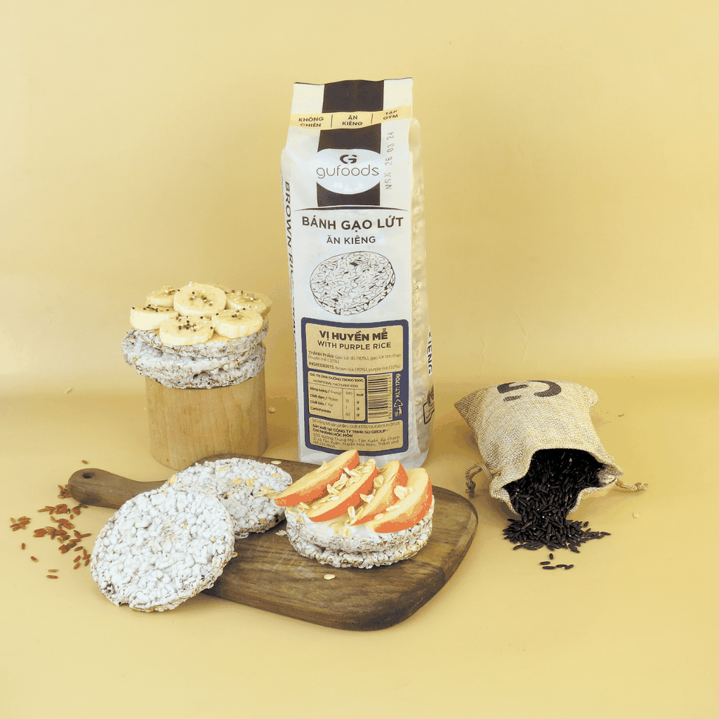 Bánh gạo lứt GUfoods vị Huyền mễ - Không chiên dầu, Không đường, Lành mạnh, Phù hợp Eat clean, Ăn vặt healthy, Thực dưỡng, Tập gym, Thuần chay