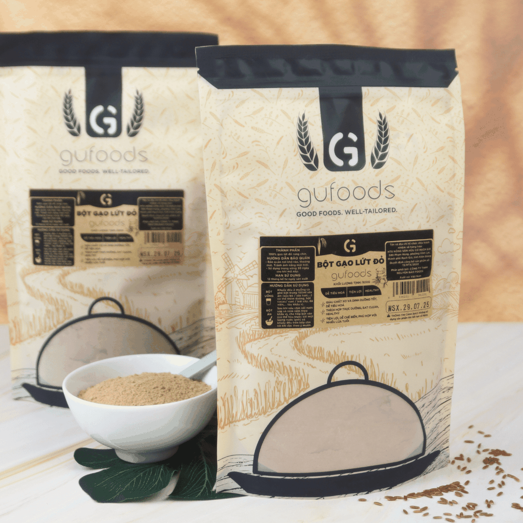Bột gạo lứt đỏ GUfoods - Tiện lợi, Healthy, Dễ tiêu hoá, Phù hợp Eat clean, Thực dưỡng, Thuần chay