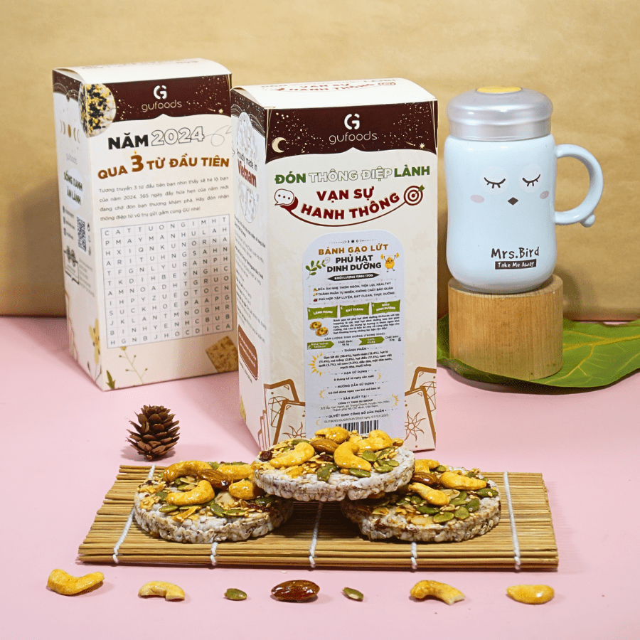 Bánh gạo lứt phủ granola siêu hạt GUfoods (Hộp 170g) - Bữa ăn nhẹ tiện lợi, Giàu dinh dưỡng, Ăn vặt healthy, Nạp nhanh năng lượng, Ăn kiêng, Eat clean, Thuần chay