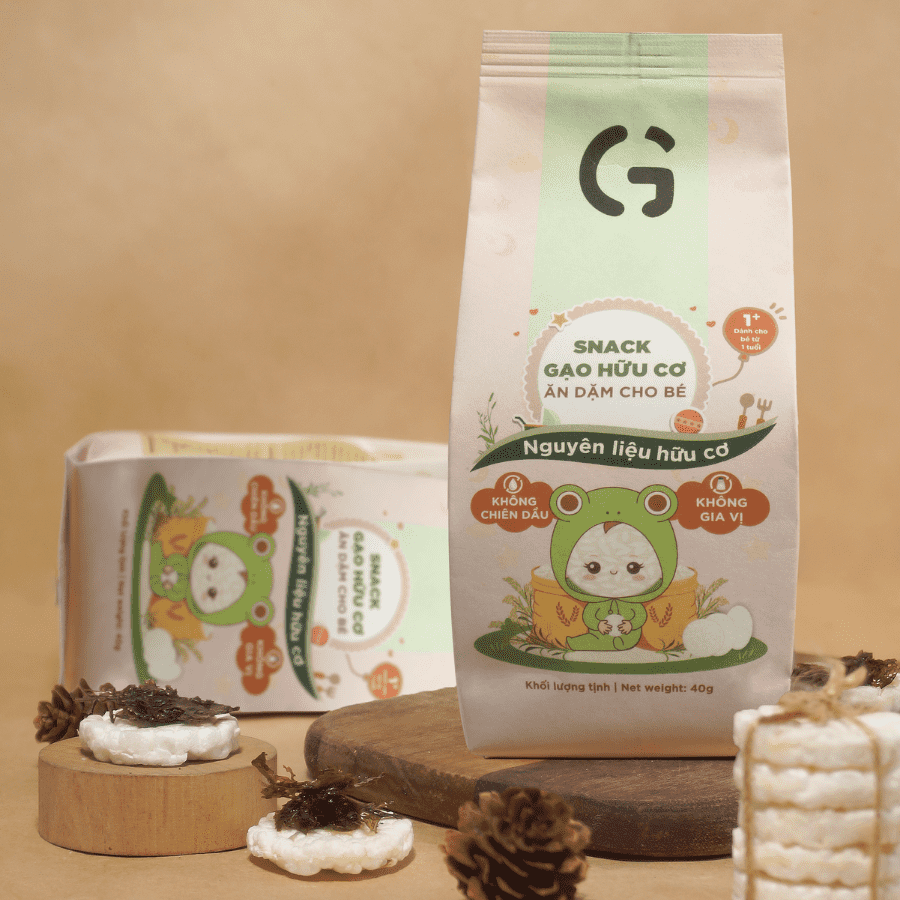 Bánh snack ăn dặm hữu cơ cho bé GUfoods (Gói 40g) - Thành phần gạo organic, Không gia vị, Dễ Tiêu hoá, Phù hợp cho bé từ 1 tuổi