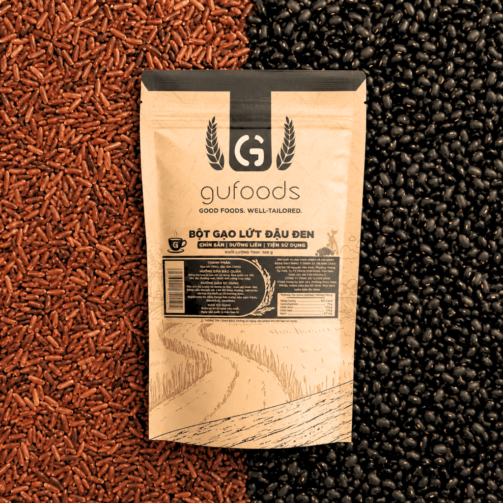 Bột gạo lứt đậu đen GUfoods - Chín sẵn, Uống liền, Dễ tiêu hoá, Healthy, Tiện lợi, Phù hợp Eat clean, Thực dưỡng, Thuần chay (túi zip 500g)