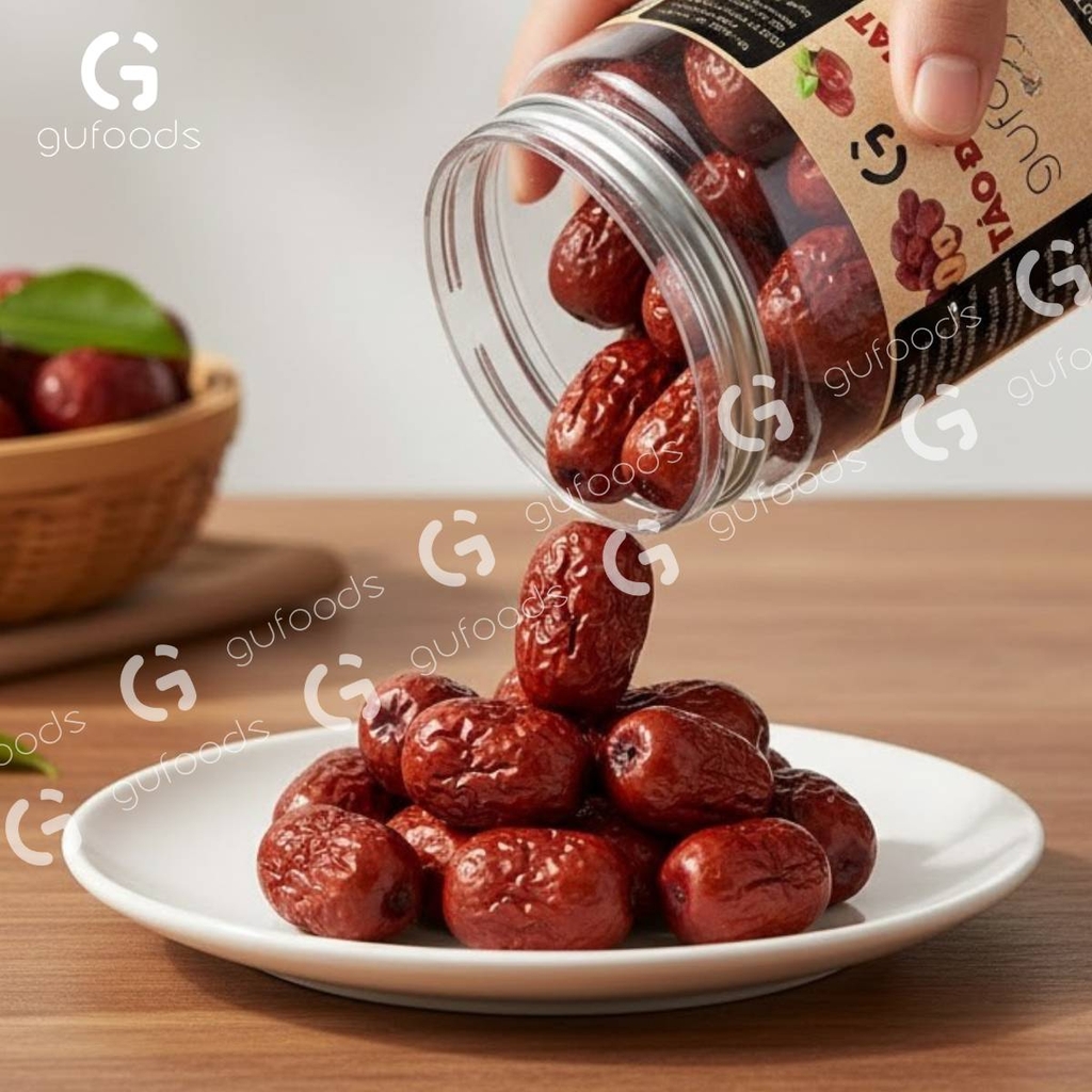 Táo đỏ nguyên hạt GUfoods - Dẻo ngọt tự nhiên, Giàu chất xơ, Hỗ trợ thư giãn tinh thần, Cải thiện giấc ngủ, Healthy, Eat clean (hũ 200g)