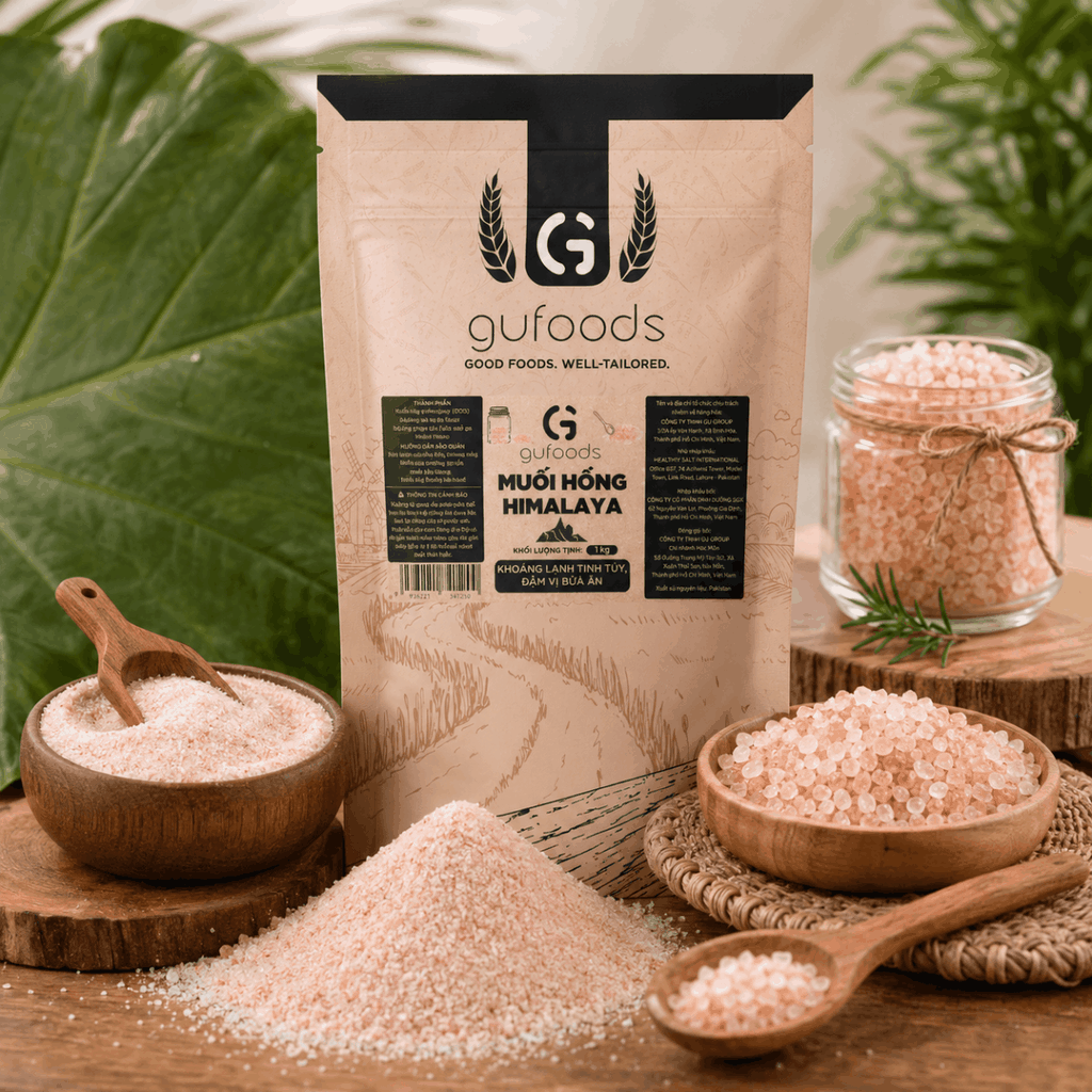 Muối hồng Himalaya GUfoods (dạng hạt mịn) - Tự nhiên, Giàu khoáng chất vi lượng, Không phụ gia, Không tinh chế
