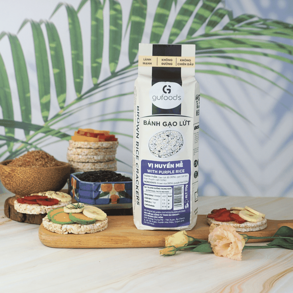 Bánh gạo lứt GUfoods vị Huyền mễ - Không chiên dầu, Không đường, Lành mạnh, Phù hợp Eat clean, Ăn vặt healthy, Thực dưỡng, Tập gym, Thuần chay