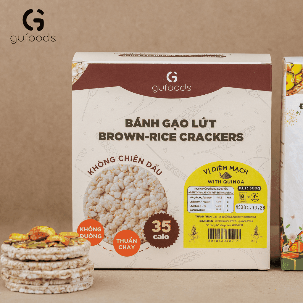 Bánh gạo lứt ăn kiêng GUfoods - Combo Mix 3 vị Hữu cơ, Diêm mạch, Cỏ ngọt (510g) - Không chiên dầu, Phù hợp Eat clean, Ăn vặt healthy, Thực dưỡng, Tập Gym