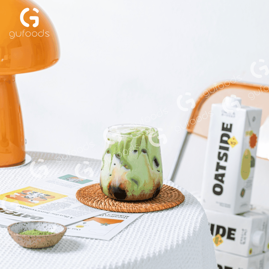 Combo pha chế Matcha latte từ OATSIDE - Pha được 9 ly thành phẩm - Gồm 9 Hộp OATSIDE 200ml + Gói 50g Bột Matcha trà Ôlong GUfoods