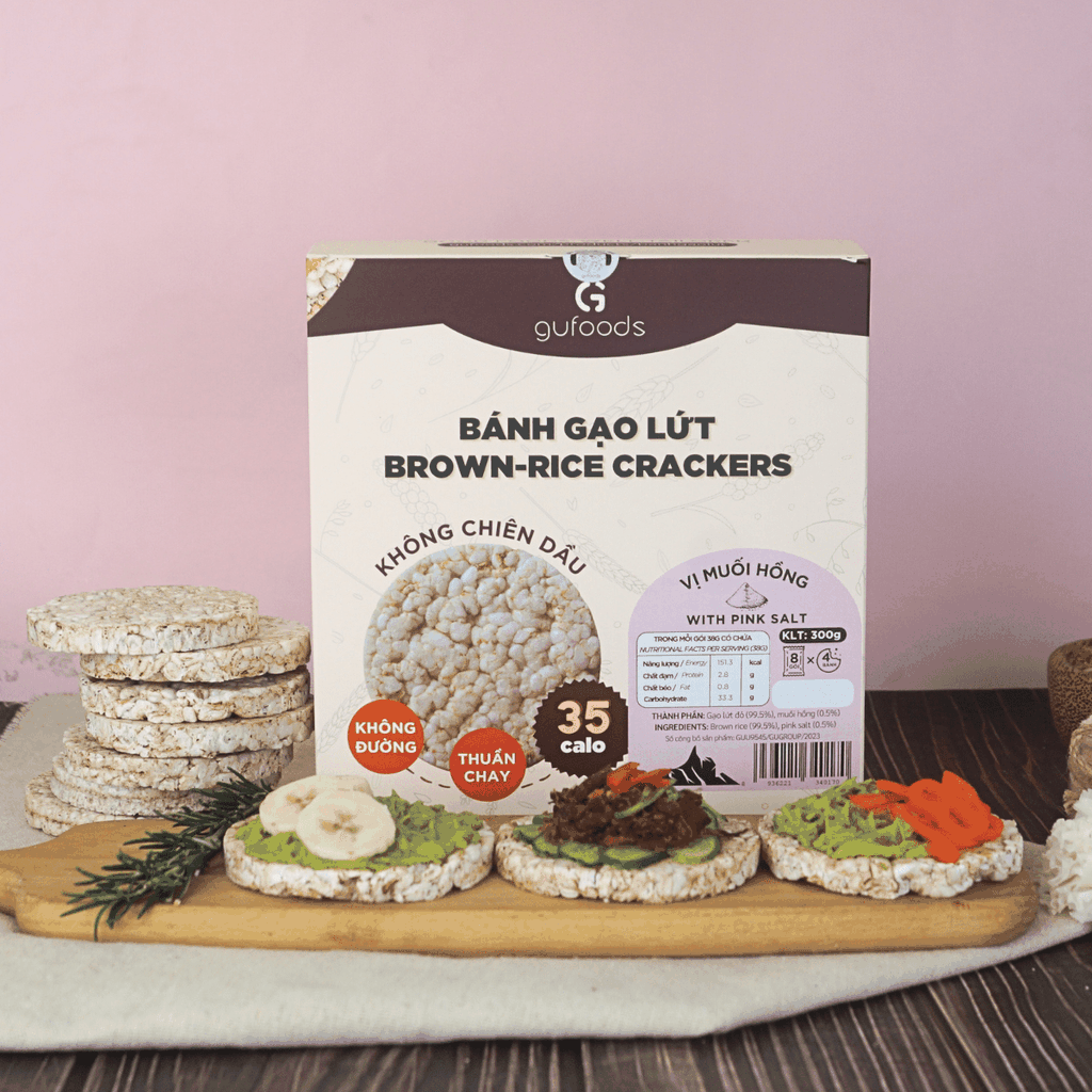 Bánh gạo lứt GUfoods vị Muối hồng -  Không chiên dầu, Không đường, Lành mạnh, Phù hợp Eat clean, Ăn vặt healthy, Thực dưỡng, Tập gym, Thuần chay