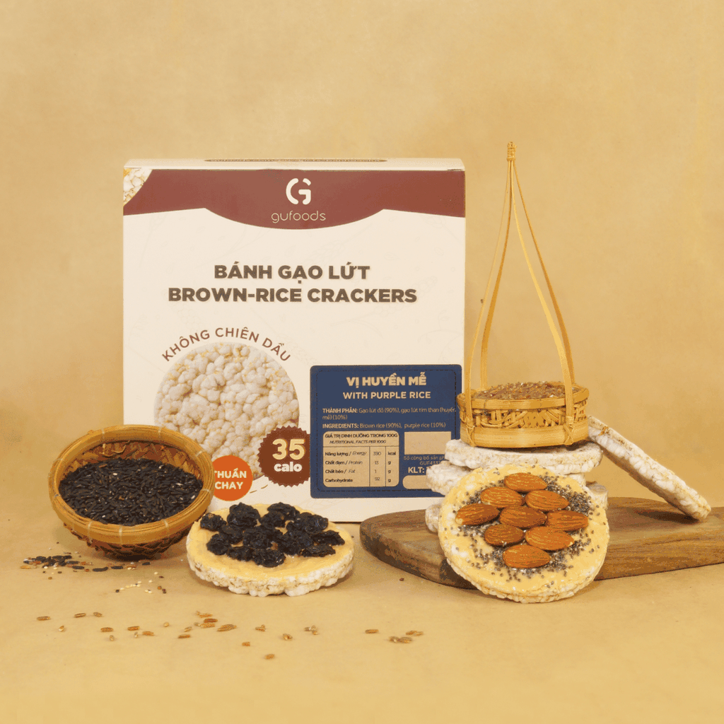 Bánh gạo lứt GUfoods vị Huyền mễ - Không chiên dầu, Không đường, Lành mạnh, Phù hợp Eat clean, Ăn vặt healthy, Thực dưỡng, Tập gym, Thuần chay