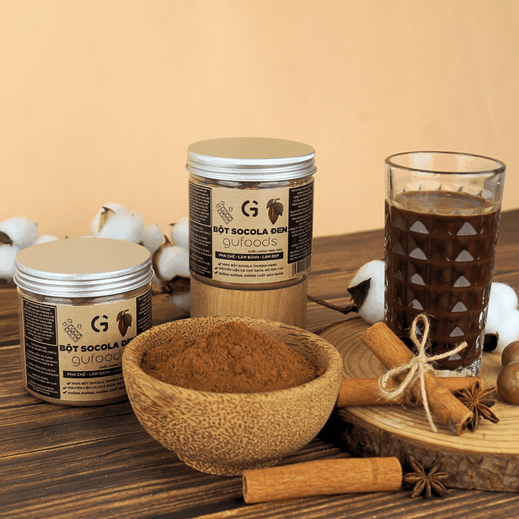 Bột socola đen nguyên chất GUfoods (hũ 150g) - Thành phần 100% bột cacao, Giàu chất chống oxy hóa, Eat clean, Pha chế healthy, Làm đẹp tự nhiên