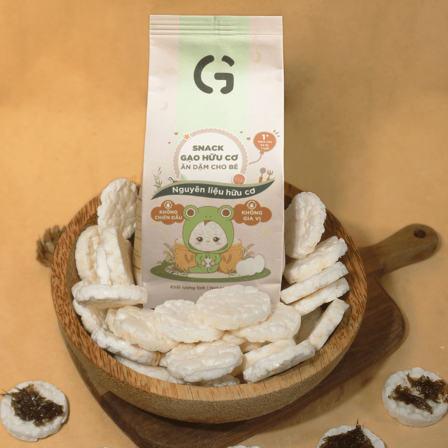 Bánh snack ăn dặm hữu cơ cho bé GUfoods (Gói 40g) - Thành phần gạo organic, Không gia vị, Dễ Tiêu hoá, Phù hợp cho bé từ 1 tuổi