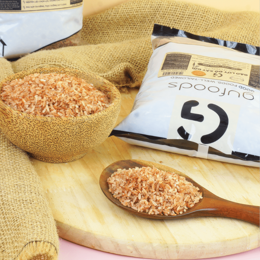 Gạo lứt đỏ GUfoods (túi 1kg) - Xát dối, Mềm xốp ngon cơm, Healthy, Thực dưỡng, Eat clean
