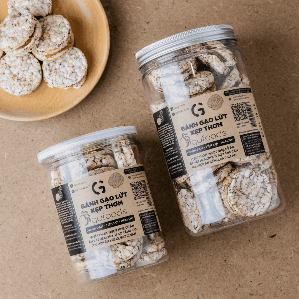 Snack gạo lứt kẹp thơm GUfoods (hũ 150g) - Chua ngọt thơm ngon, Giàu chất xơ, Snack ăn vặt healthy, Eat clean, Thuần chay