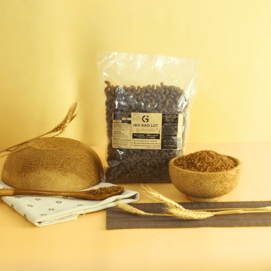 Nui gạo lứt GUfoods (Gói 500g) - Dai ngon, Tiện lợi, Healthy, Eat clean, Thực dưỡng, Thuần chay