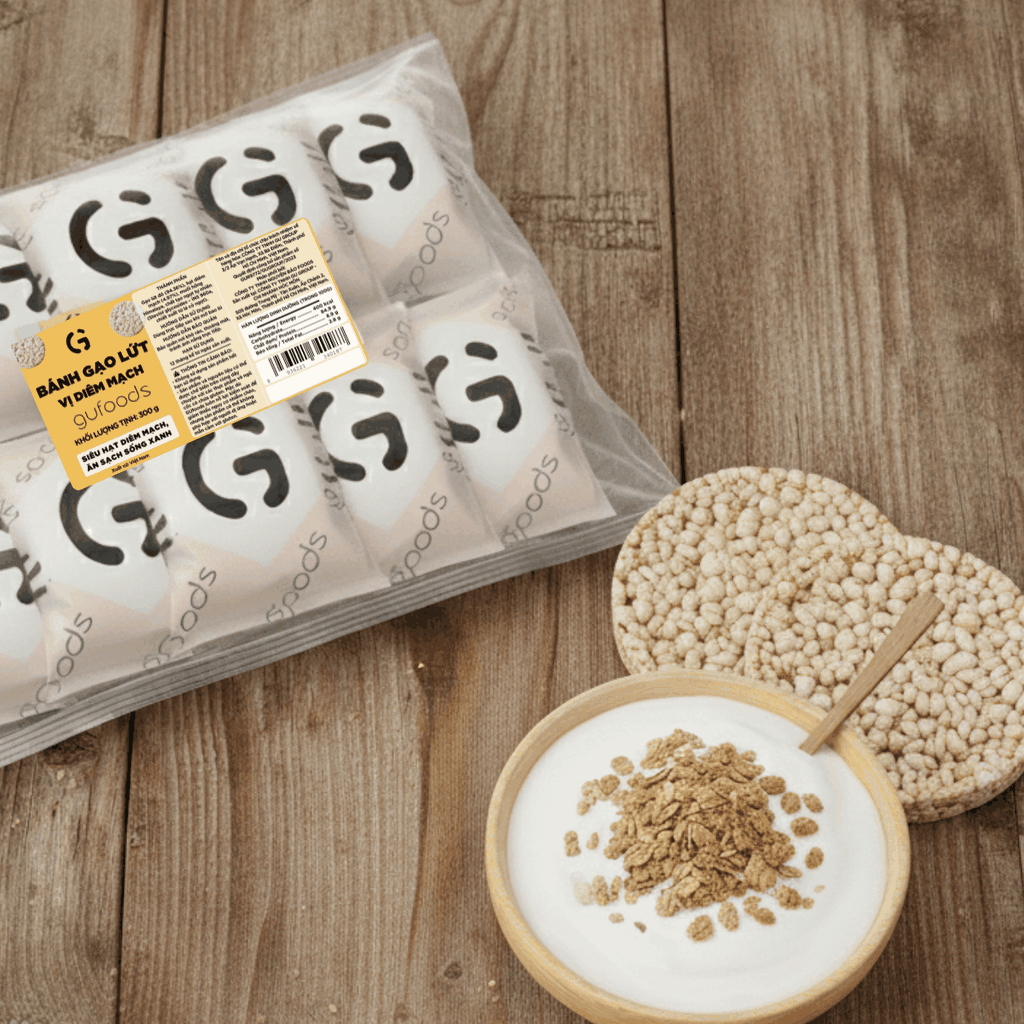 Bánh gạo lứt GUfoods vị Diêm mạch - Không chiên dầu, Không đường, Lành mạnh, Phù hợp Eat clean, Ăn vặt healthy, Thực dưỡng, Tập gym, Thuần chay