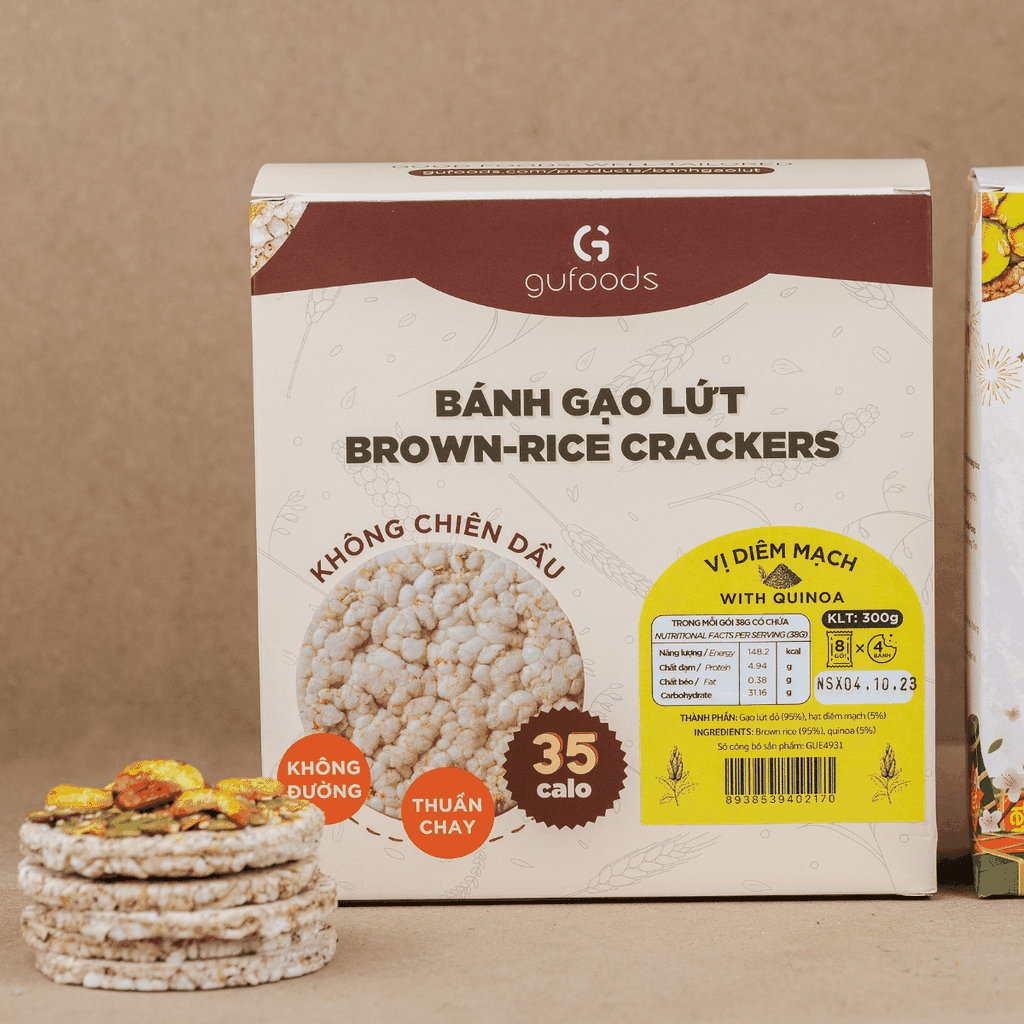 Bánh gạo lứt GUfoods vị Diêm mạch - Không chiên dầu, Không đường, Lành mạnh, Phù hợp Eat clean, Ăn vặt healthy, Thực dưỡng, Tập gym, Thuần chay