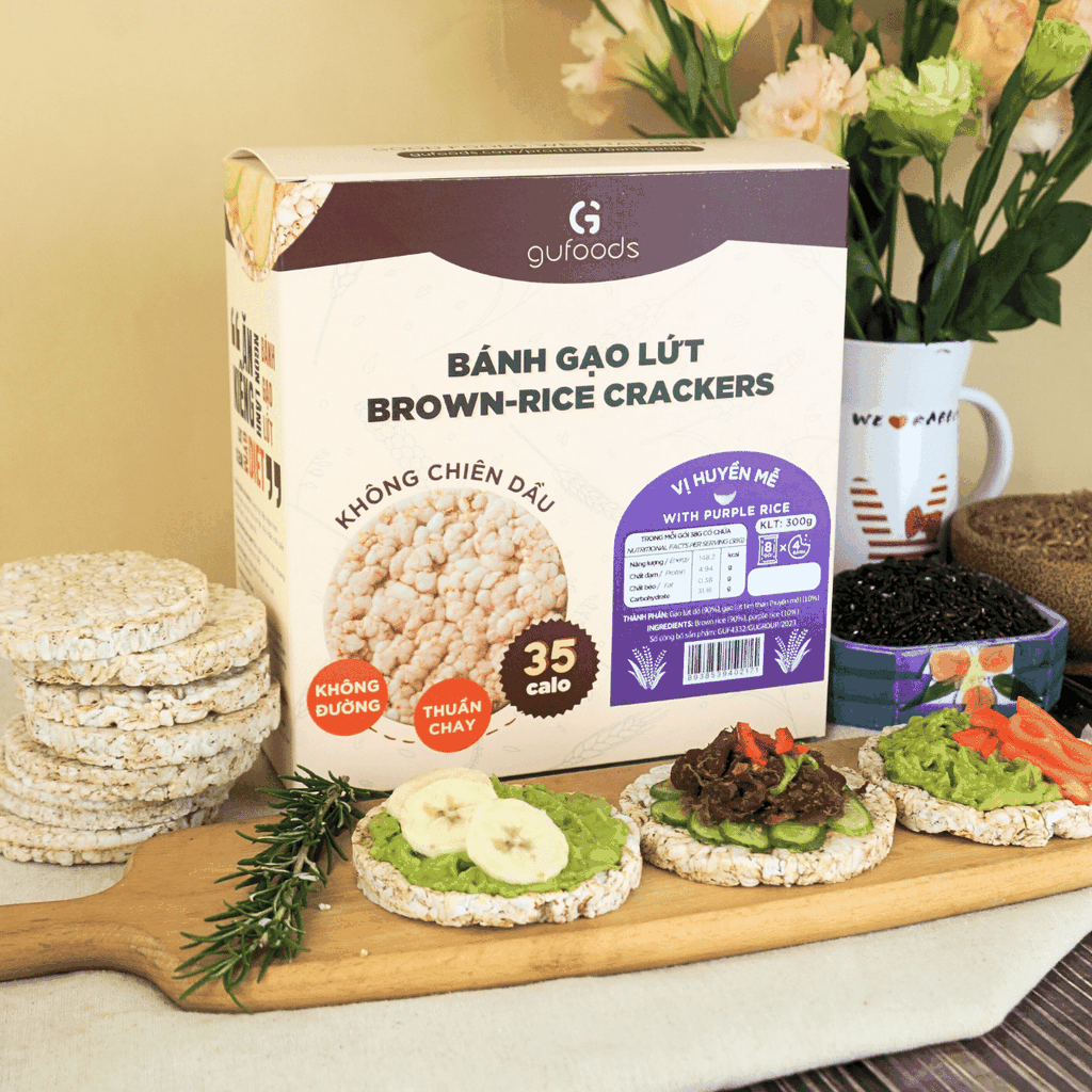 Bánh gạo lứt GUfoods vị Huyền mễ - Không chiên dầu, Không đường, Lành mạnh, Phù hợp Eat clean, Ăn vặt healthy, Thực dưỡng, Tập gym, Thuần chay